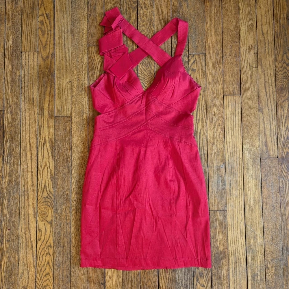 Vintage Y2k Jessica Mcclintock Red Bodycon Mini Dress with Open Back